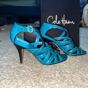 Cold Haan blue open toed strap heels cute buckle size 8 nikeair